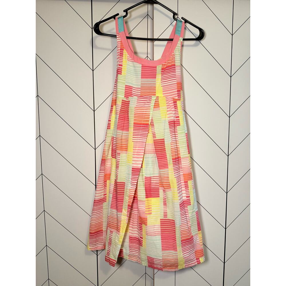 Kenzo Kids Girl’s Medium Pink Green Criss Cross Printed Apron Midi Sun Dress